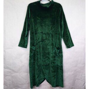 Velvet Midi Dress Women's XL High Neck Split Hem Long Sleeve Modest Vampy Witchy